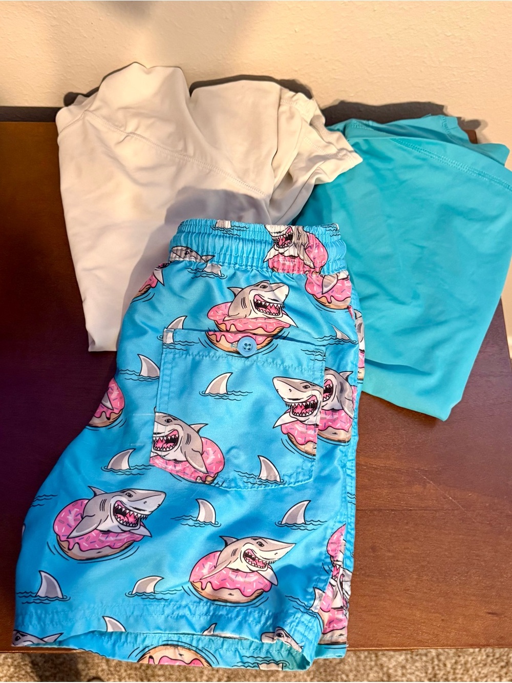 Blue Shark Donut Print Swim Trunks